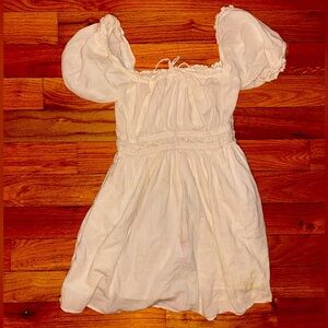 Aerie White Puff Sleeve Smocked Mini Dress